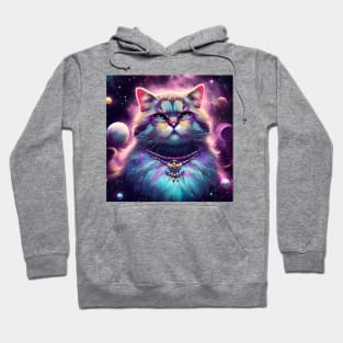 a majestic cat in outer space, surrounded by celestial bodies like stars, planets, and galaxies Hoodie